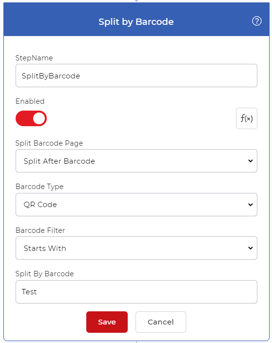 Dividir por acção de código de barras para fluxo de trabalho dividido